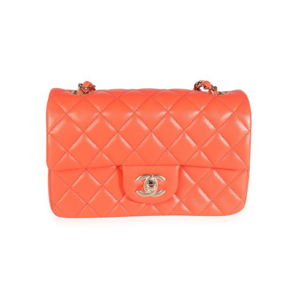 Chanel Orange Quilted Lambskin Classic Mini Flap Bag - Picture 2 of 8